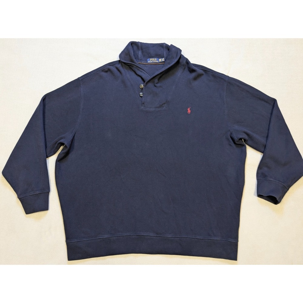 Polo Ralph Lauren Sweater Mens 3XLT 3XL Tall Blue Shawl Collar Knit Pullover
